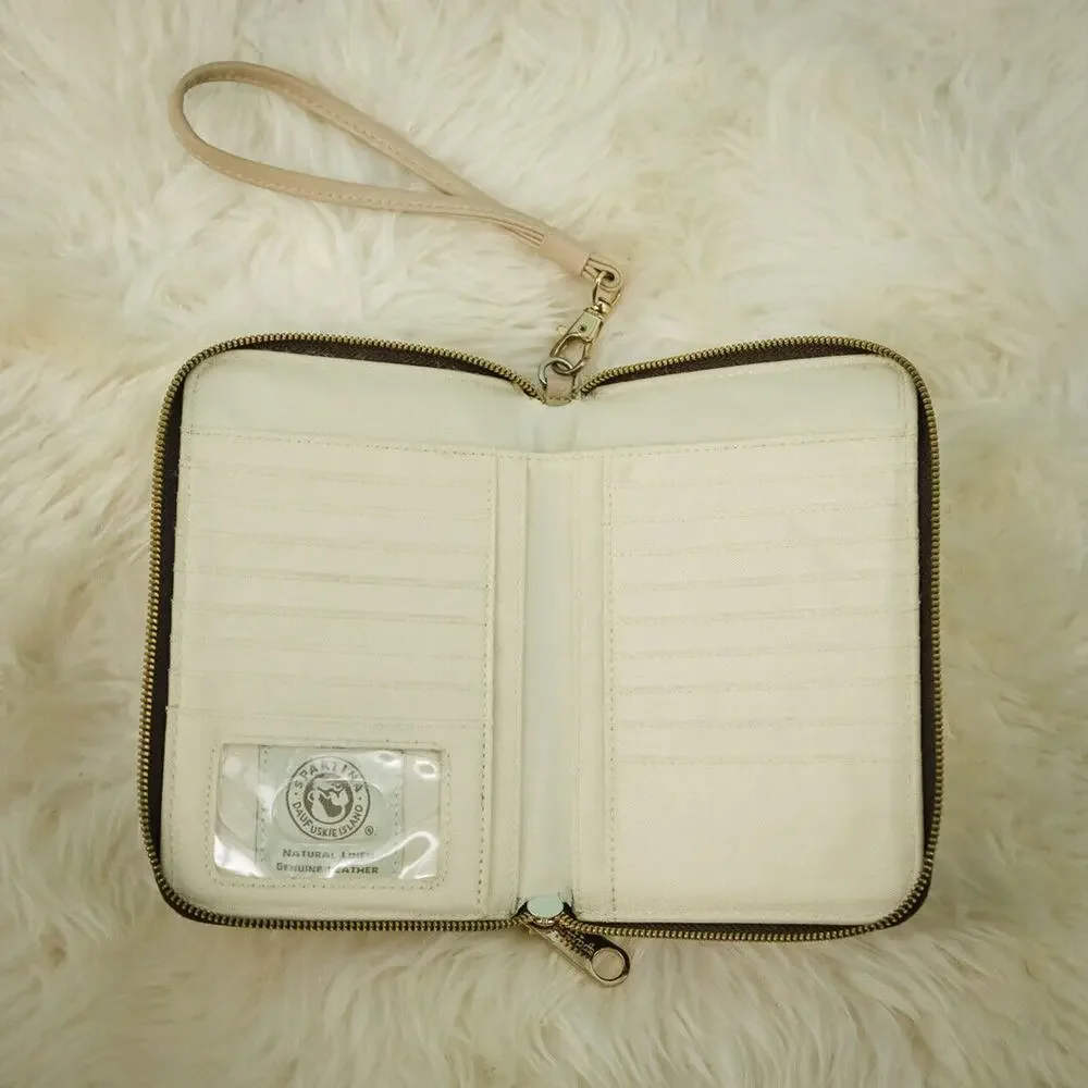 Spartina 449 Wymberly Linen Leather Plaid Zip Removable Strap Wristlet Clutch